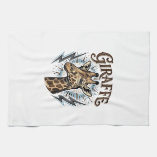 T-shirtontwerp met gegraveerde giraffe en bliksem  theedoek
