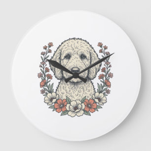 T-shirtontwerp met vintage bloemmotief en portret grote klok