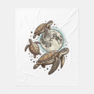 T-shirtontwerp met vintage maan- en zeeschildpadgr fleece deken