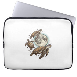 T-shirtontwerp met vintage maan- en zeeschildpadgr laptop sleeve