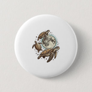 T-shirtontwerp met vintage maan zeeschildpad gravu ronde button 5,7 cm