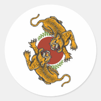 T-shirtposter Tijgergevecht Ronde Sticker