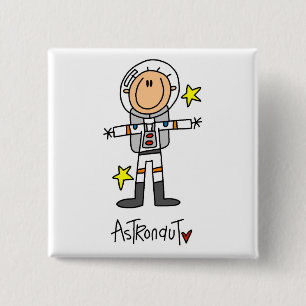 T-shirts en cadeaus met astronaut stickfigure vierkante button 5,1 cm