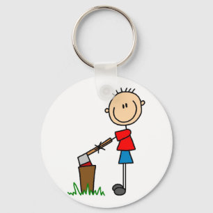 T-shirts en cadeaus met stickfigure die hout hakt sleutelhanger
