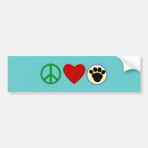 T-shirts en cadeaus met vredesliefde en puppy pote bumpersticker