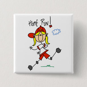 T-shirts en cadeaus voor meisjes honkbal thuisrun vierkante button 5,1 cm