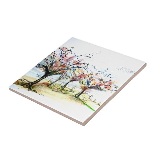 T - shirts en vogels in het najaar tegeltje (Zijkant)