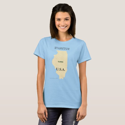 T-shirts - Illinois Map met plaatsnaam (Voorkant volledig)