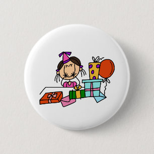 T-shirts met bruin haar voor meisjes met verjaarda ronde button 5,7 cm