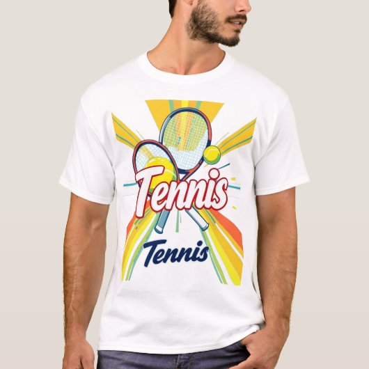 T-shirts met design tennisracket en bal (Voorkant)