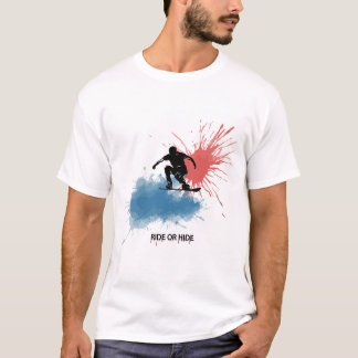 T-shirts met een man dat op een snowboard springt.