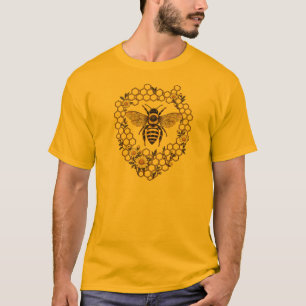 T-shirts met honingbij en madeliefjes honingraat m