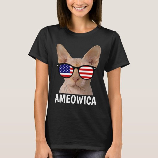 T-shirts met patriottische kat, Sphynx, AMEOWICA T (Voorkant)