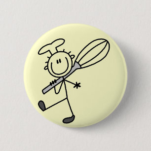 T-shirts met Stokfiguur Chef met Gardeerlepel Ronde Button 5,7 Cm