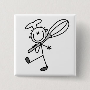 T-shirts met Stokfiguur Chef met Gardeerlepel Vierkante Button 5,1 Cm