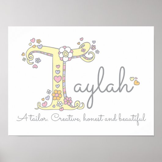 T voor Taylah-monogram, letter art name betekent Poster (Voorkant)