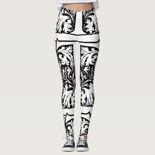 T voor Terrific Black & White Handmade Yoga Pants Leggings (Voorkant)