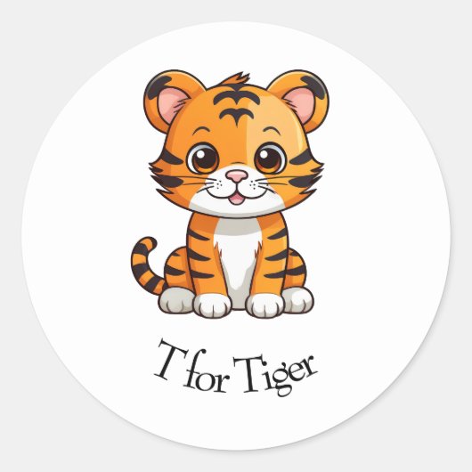 T voor tijger ronde sticker (Voorkant)