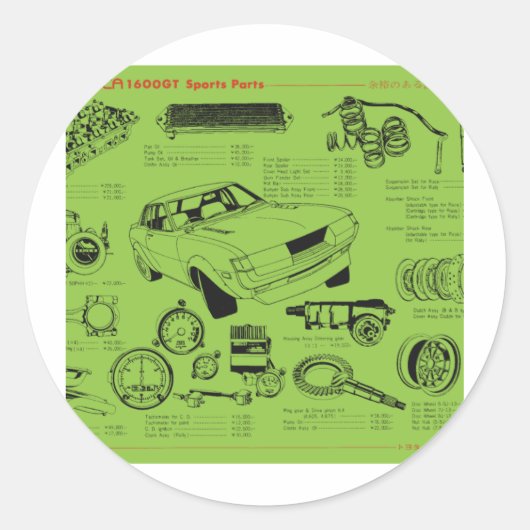 TA22 Celica Tosco Onderdelen Poster Ronde Sticker (Voorkant)