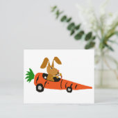 TA- Funny Bunny Rabbit Driving Carrot Cartoon Briefkaart (Staand voorkant)