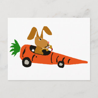 TA- Funny Bunny Rabbit Driving Carrot Cartoon Briefkaart