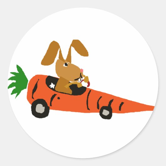 TA- Funny Bunny Rabbit Driving Carrot Cartoon Ronde Sticker (Voorkant)
