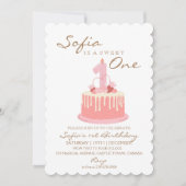 Taaie Eén Taart Kaars Roze Meisje Verjaardagsfeest Kaart (Voorkant)