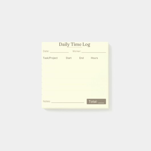 Taak Tijdlogboek Notitieblok – Tracker voor Werkur Post-it® Notes (Voorkant)