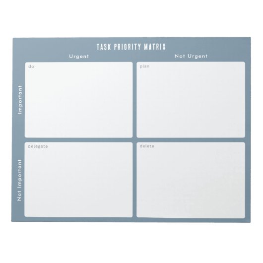 Taakprioriteit en planner Matrix (blauw) Notitieblok (Voorkant)