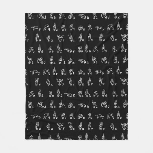 Taalalfabet // Wit op zwart // Fleece Deken (Voorkant)