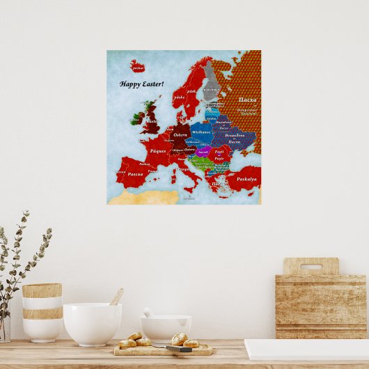 Taalkaart van Europa: Pasen Poster (Keuken)