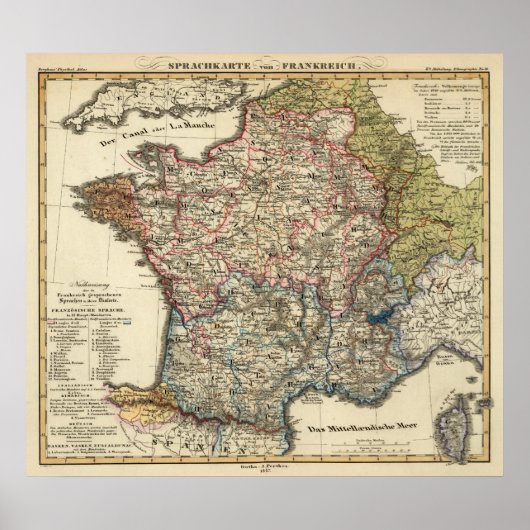 Taalkaart van Frankrijk Poster (Voorkant)