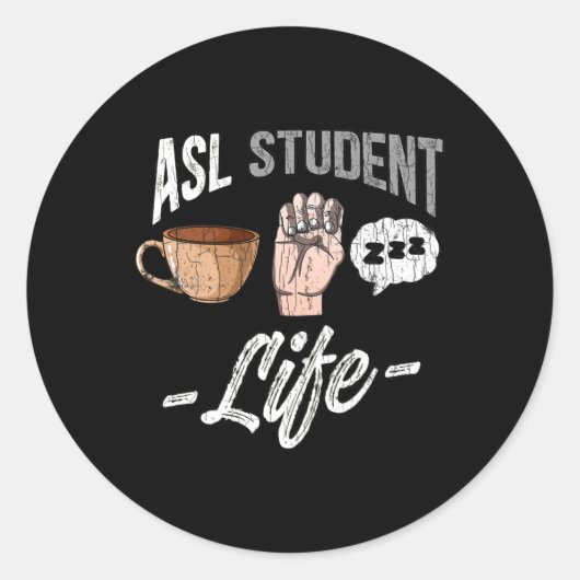 Taalkleding Doof Bewustzijn ASL Student Fun GIF Ronde Sticker (Voorkant)