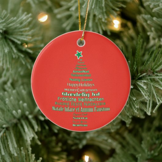 Taalstructuur voor prettige kersttypografie keramisch ornament (Boom)