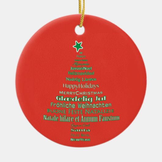 Taalstructuur voor prettige kersttypografie keramisch ornament (Voorkant)