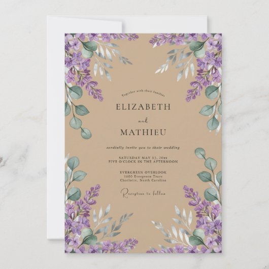 Taan Amethist Wisteria Bruiloft Kaart (Voorkant)