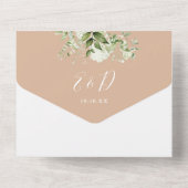 Taan botanische groene monogram bruiloft all in one uitnodiging (Achterkant)