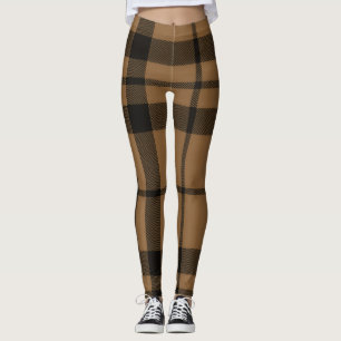 Taan, bruin en zwart Schots tartan erfgoed Leggings