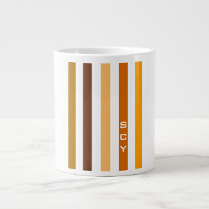 Taan bruin oranje verticale strepen monogram grote koffiekop