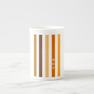 Taan bruin oranje verticale strepen monogram porselein kop