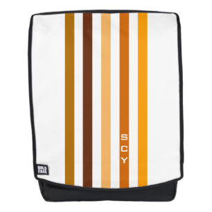 Taan bruin oranje verticale strepen monogram rugtassen