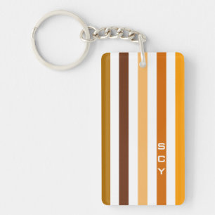 Taan bruin oranje verticale strepen monogram sleutelhanger
