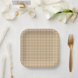 Taan, Crème en Witte Schotse Erfgoed Tartan Papieren Bordje