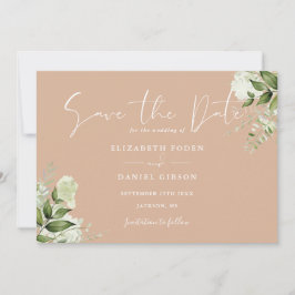 Taan Elegante Groene Bloemige Foto Bruiloft Save The Date
