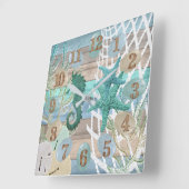 Taan en Blauwe Strand Hout Maritiem Vierkante Klok (Hoek)