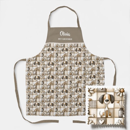 Taan en Bruin Patchwork Hond Patroon Huisdierverzo Schort
