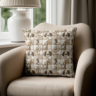Taan en Bruin Patchwork Hond Patroon Kussen