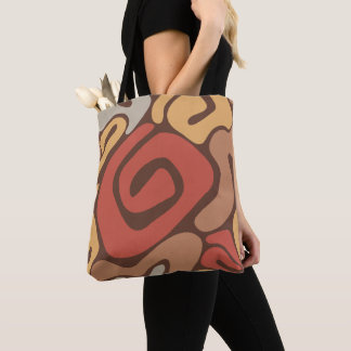 Taan en roest warm spiraalspoelpatroon tote bag