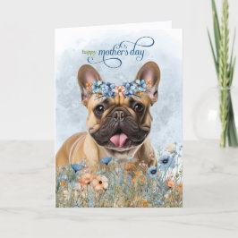 Taan Franse Bulldog Wilde Bloemen Moederdag Feestdagen Kaart