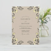 Taan Geel Loof Eucalyptus Bruiloft Kaart (Staand voorkant)